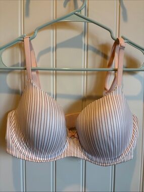Victoria's Secret Pink and White Striped T-Shirt Bra